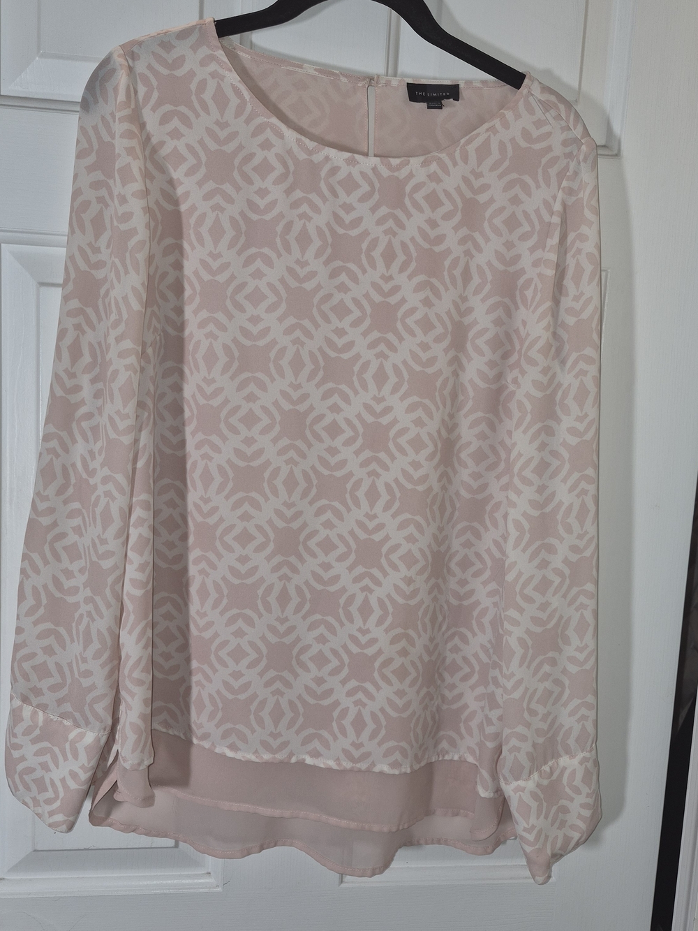 The Limited Pink and White Printed Long Sleeve Blouse